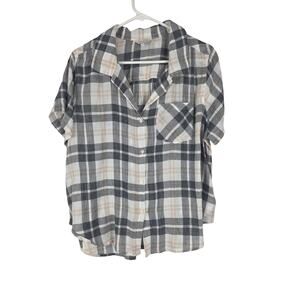 Lucky Brand Button Front Top M Womens Black White Cream Sheer Beachy Summer